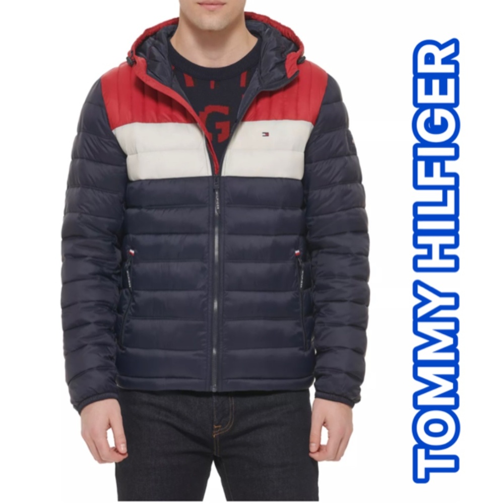 TOMMY HILFIGER PUFFET PACKABLE CONSTRUCTION JACKET in NAVY